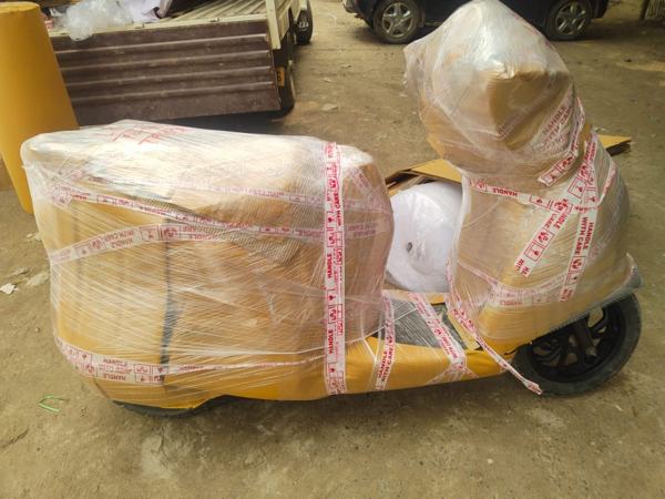 Scooter wrapped for transport – packers and movers in Lucknow